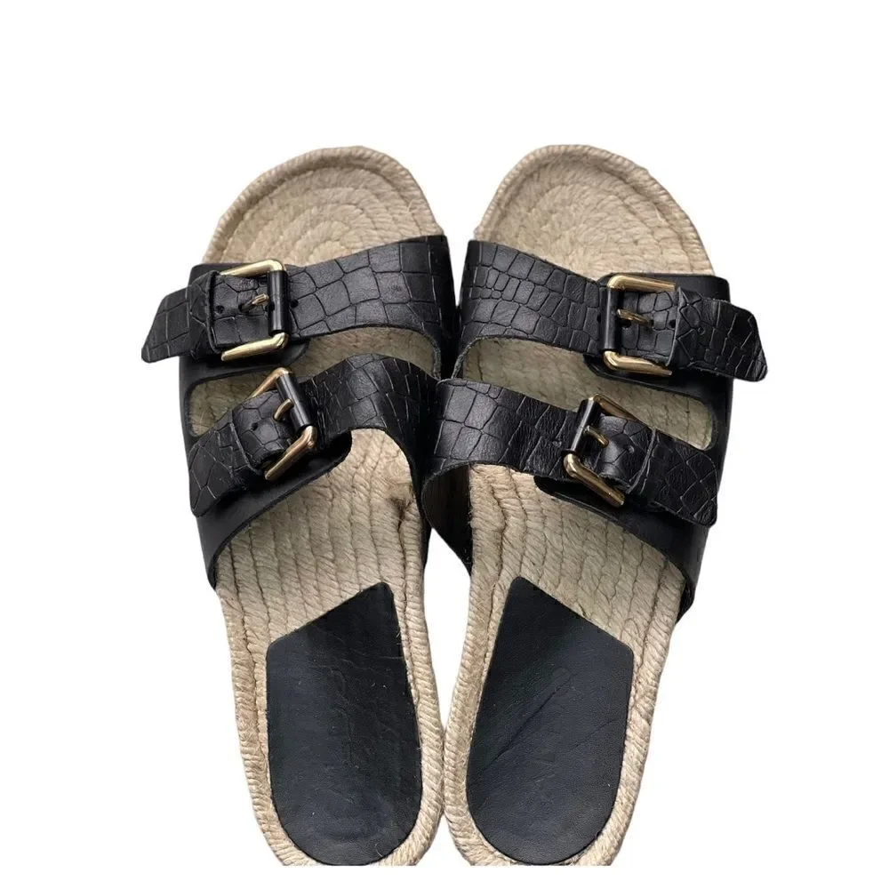 ALDO Buckle Black Sandal with Espadrille Sole NWT